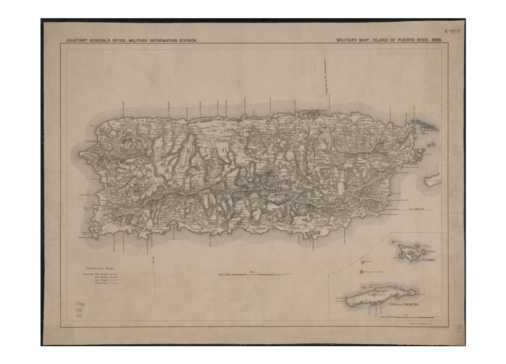 Military map of Puerto Rico from 1898 created by W. Morey. 
